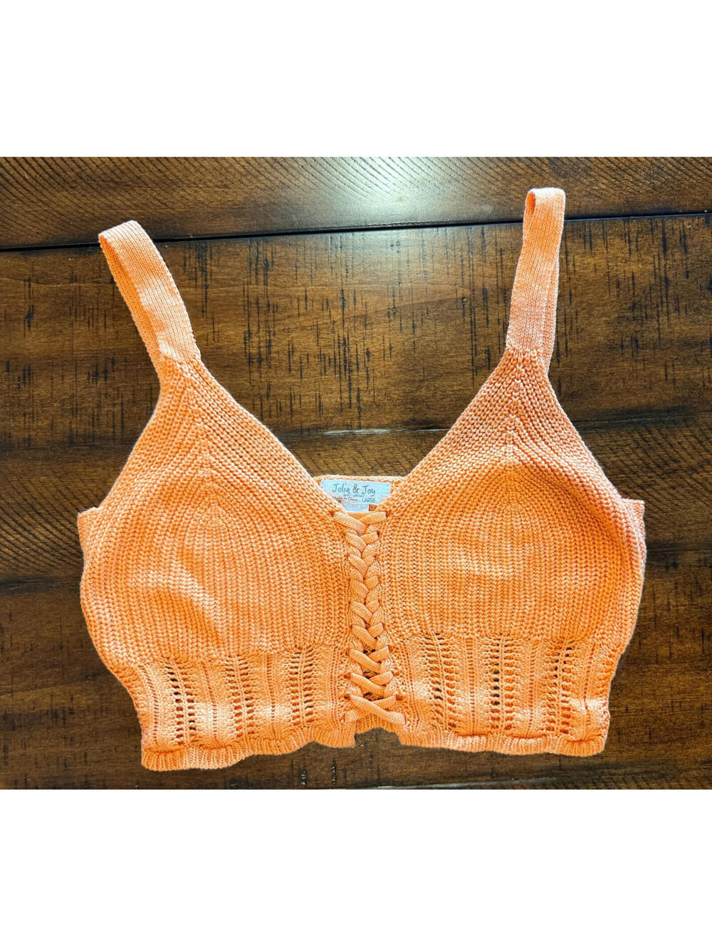 Jolie & Joy Crochet Crop Top Boho Festival, Orange - Size Large